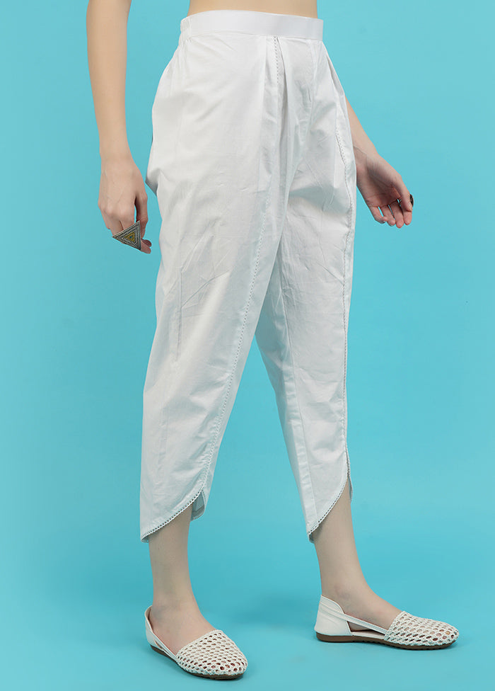 White Cotton Solid Trouser - Indian Silk House Agencies