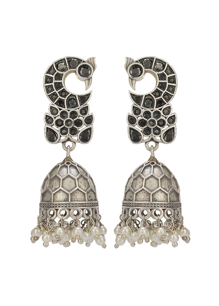 Peacock Style Silver Tone Brass Jhumka - Indian Silk House Agencies