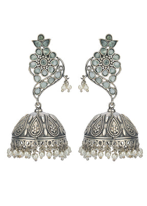 Handcrafted Silver Tone Brass Stud Jhumka - Indian Silk House Agencies
