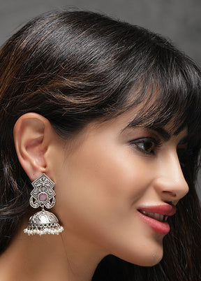 Silver Tone Handcrafted Brass Stud Earrings - Indian Silk House Agencies