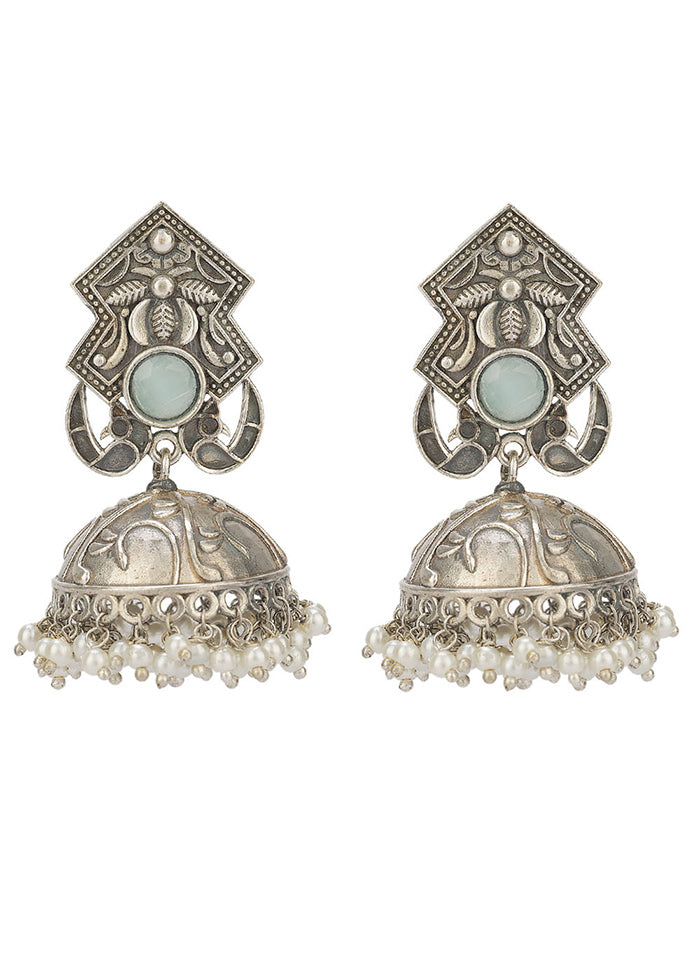 Silver Tone Handcrafted Brass Stud Earrings - Indian Silk House Agencies