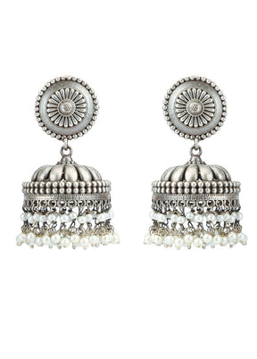 Silver Tone Handcrafted Brass Jhumka - Indian Silk House Agencies