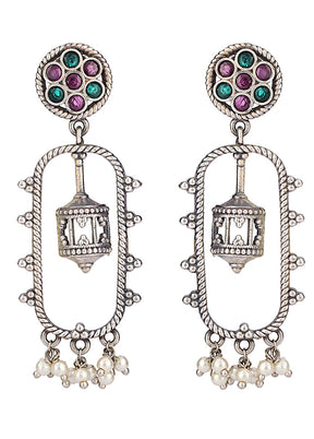 Silver Kundan Work Brass Earrings - Indian Silk House Agencies