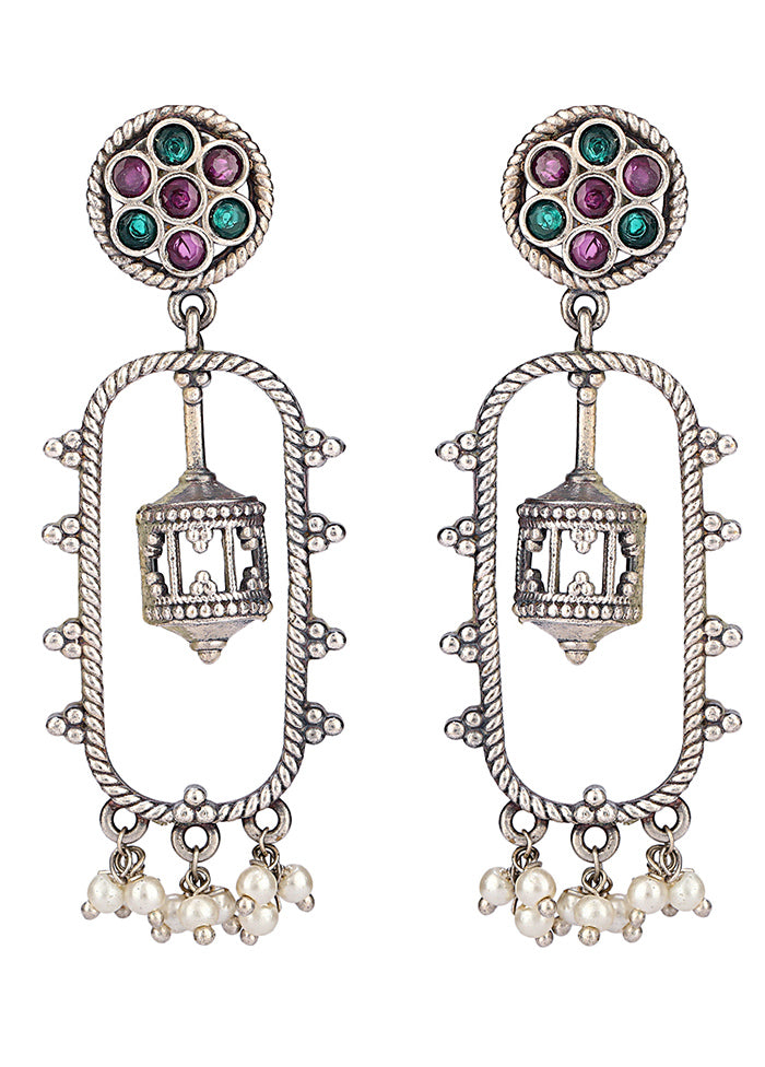 Silver Kundan Work Brass Earrings - Indian Silk House Agencies