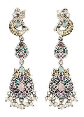 Multicolor Kundan Work Brass Earrings - Indian Silk House Agencies