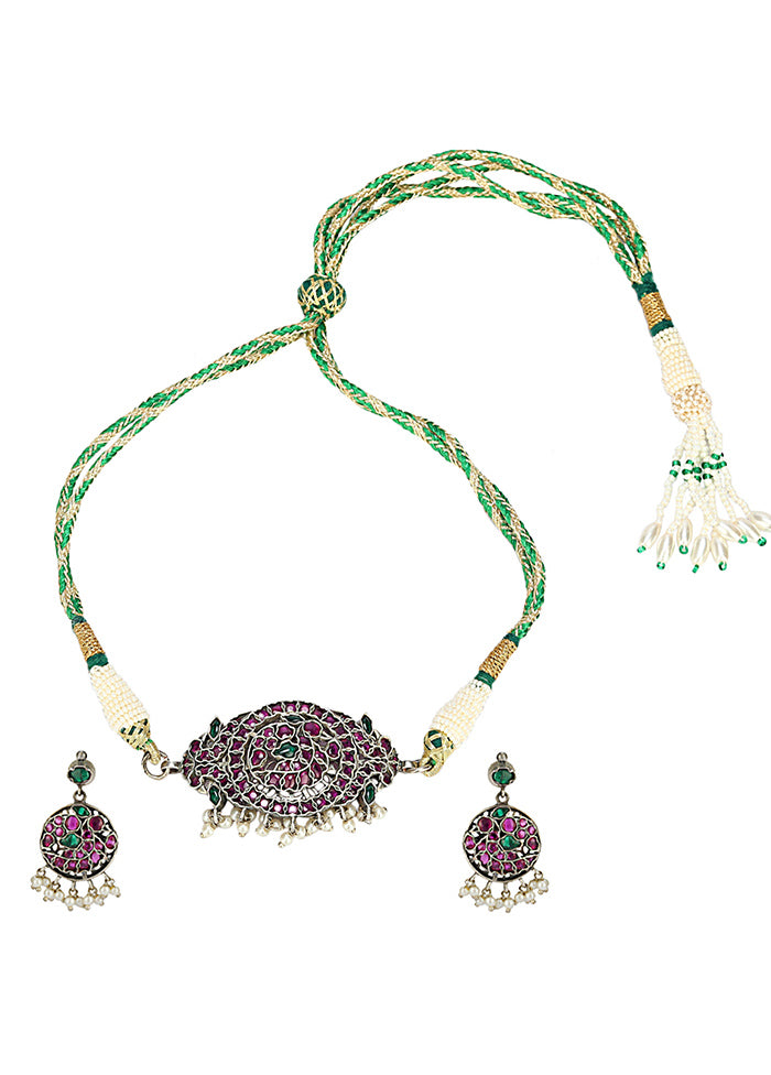 Multicolor Kundan Work Brass Necklace Set - Indian Silk House Agencies