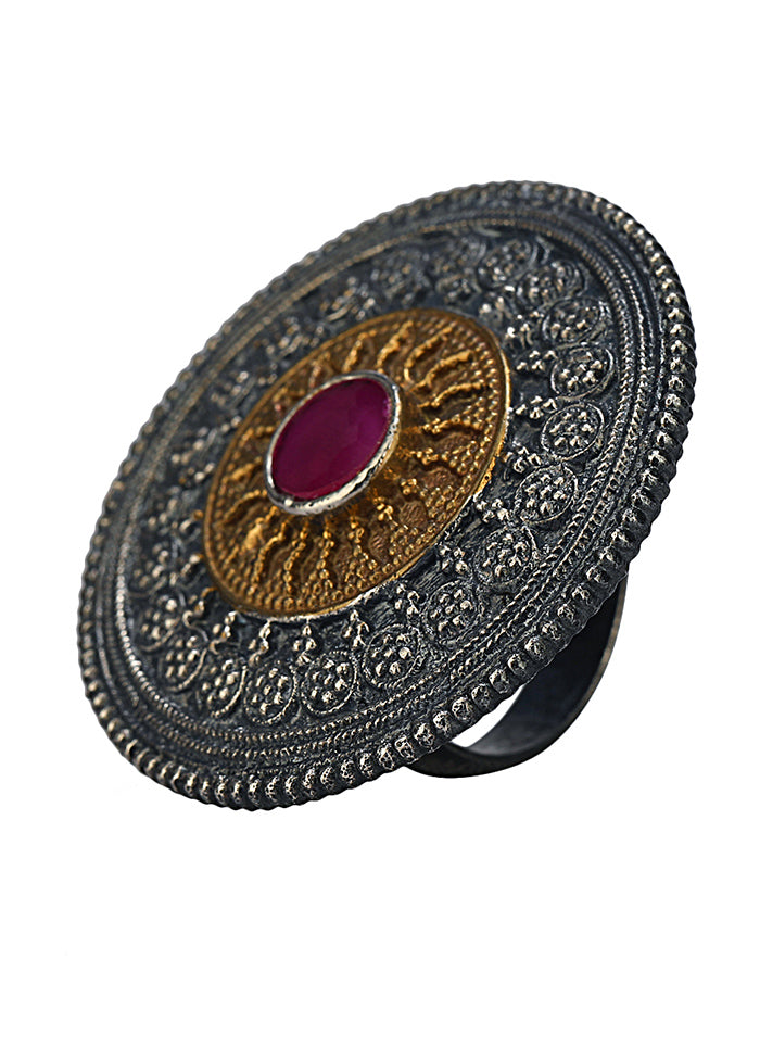 Red Kundan Work Brass Ring - Indian Silk House Agencies