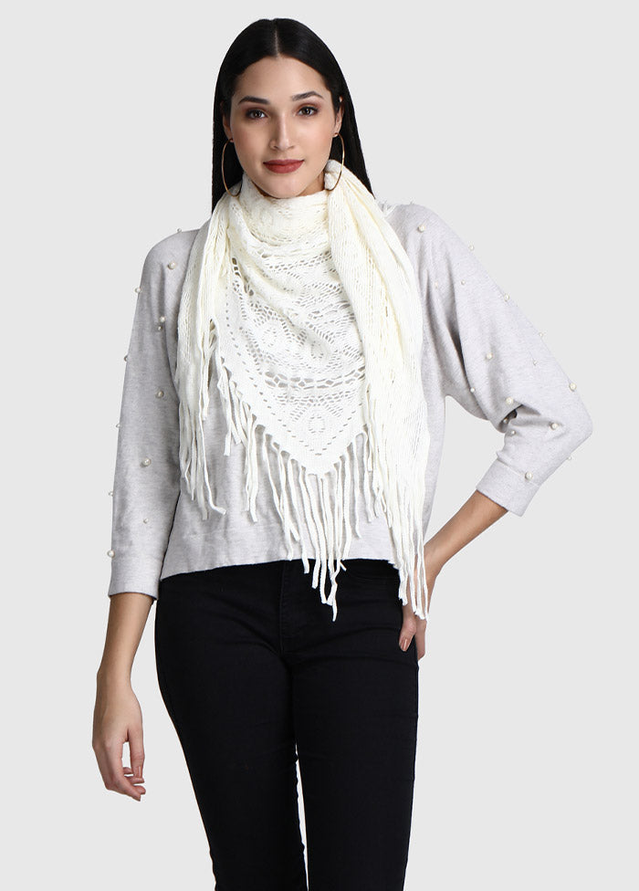 White Acrylic Knitted Scarf - Indian Silk House Agencies