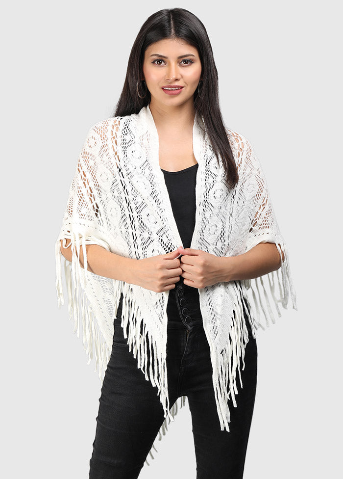 White Acrylic Knitted Scarf - Indian Silk House Agencies