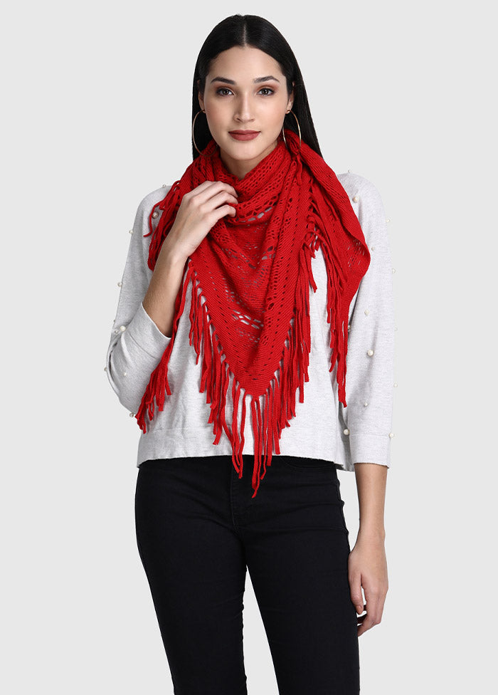 Red Acrylic Knitted Scarf - Indian Silk House Agencies