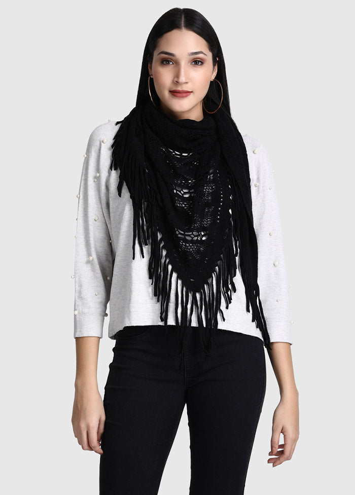 Black Acrylic Knitted Scarf - Indian Silk House Agencies