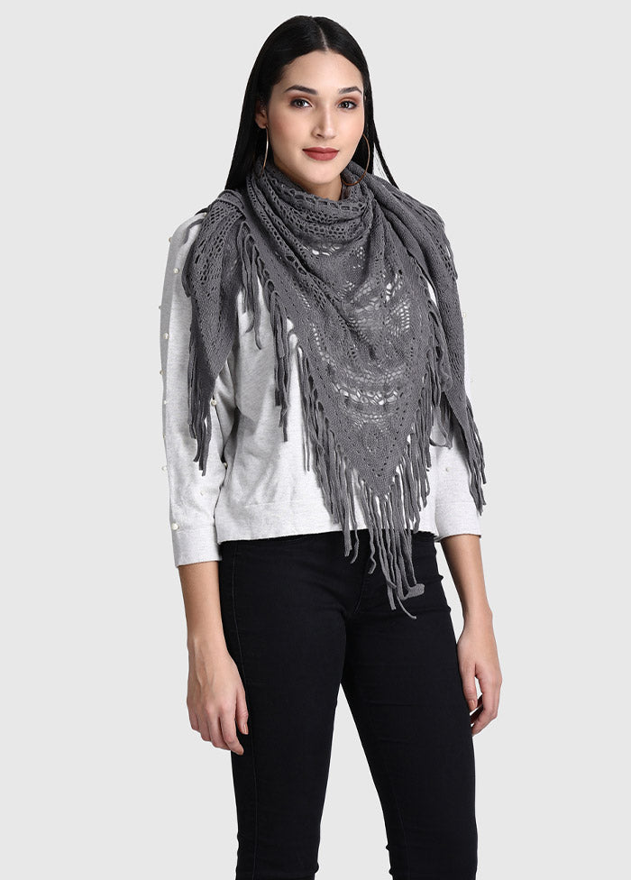 Grey Acrylic Knitted Scarf - Indian Silk House Agencies