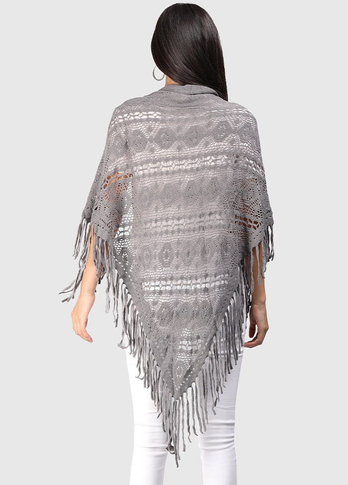 Grey Acrylic Knitted Scarf - Indian Silk House Agencies