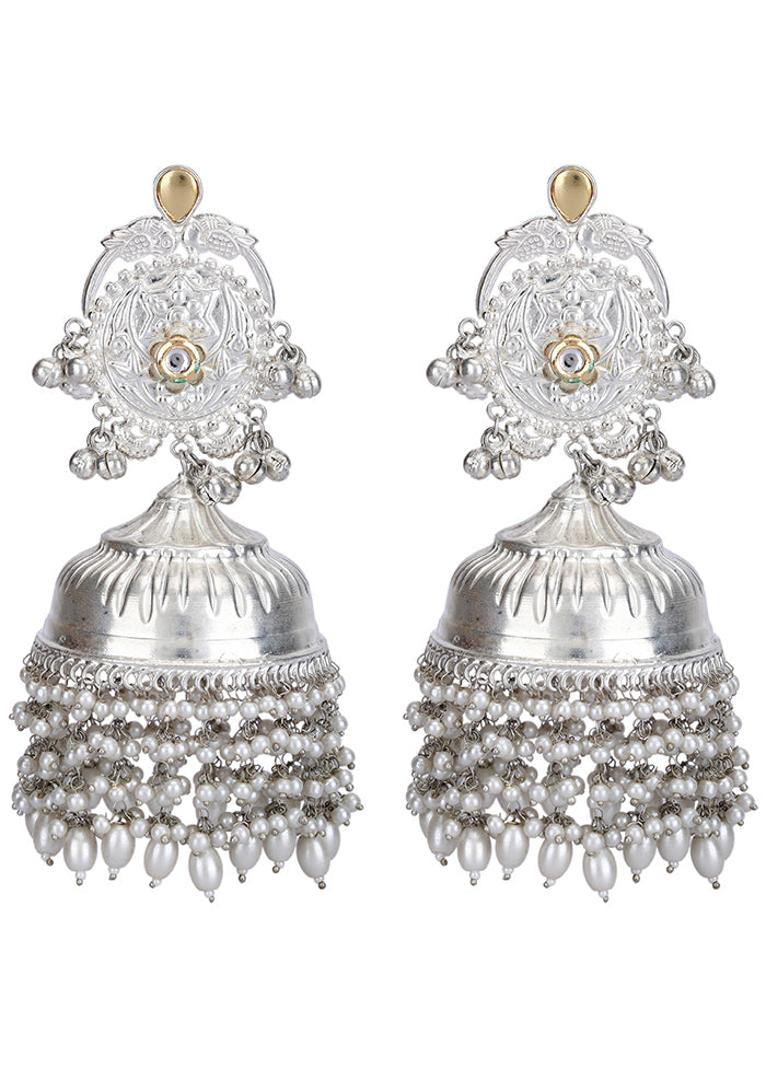 Silver Handcrafted Brass Jhumka - Indian Silk House Agencies