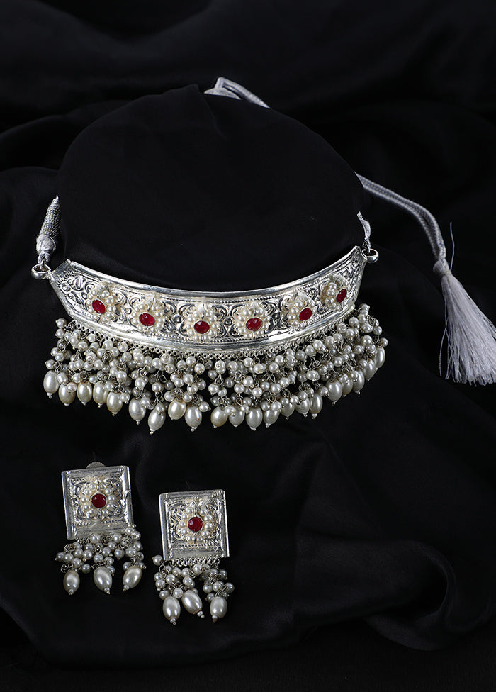 Silver Brass Necklace And Earring Set - Indian Silk House Agencies