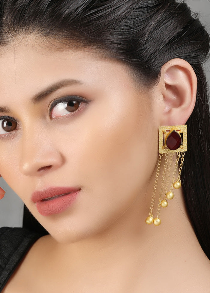 Red Stone Golden Beats Matte Gold Earrings - Indian Silk House Agencies
