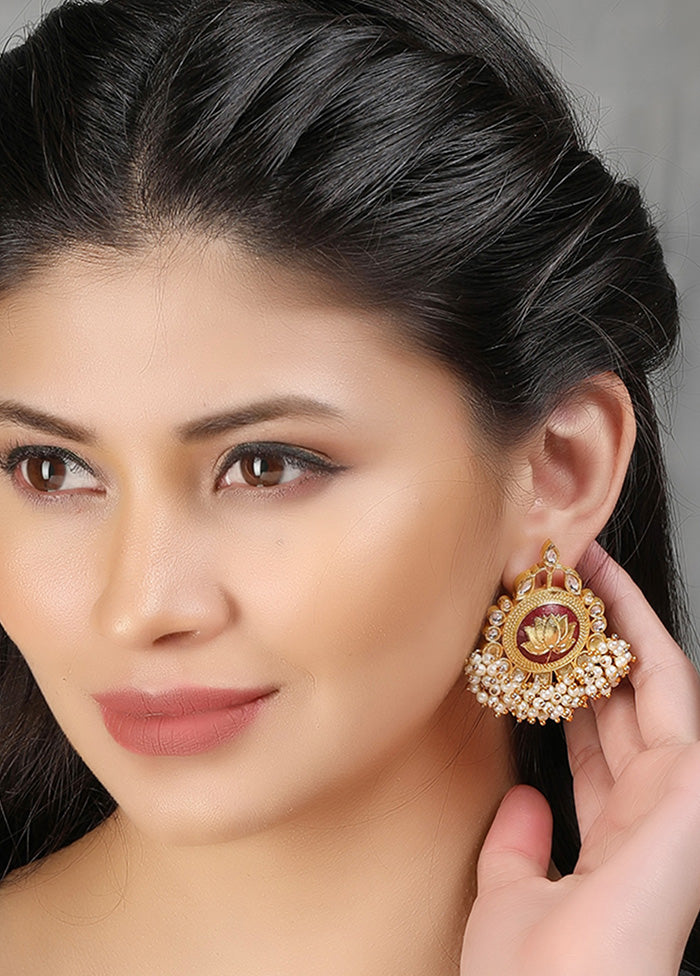 Lotus Style Matte Gold Earrings - Indian Silk House Agencies