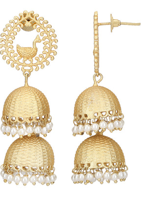 Peacock Style Matte Gold Jhumka - Indian Silk House Agencies