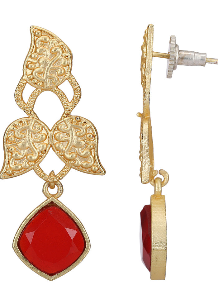 Red Stone Matte Gold Earrings - Indian Silk House Agencies