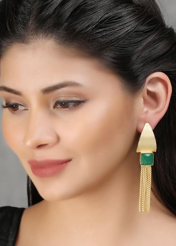 Handcrafted Green Stone Matte Gold Earrings - Indian Silk House Agencies