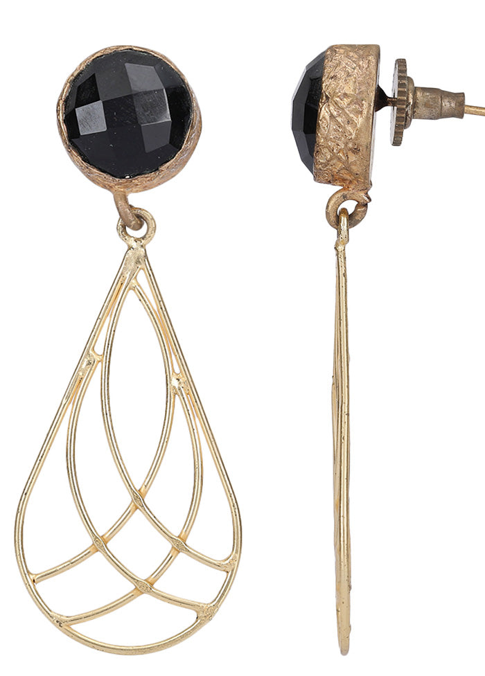 Black Stone Matte Gold Earrings - Indian Silk House Agencies