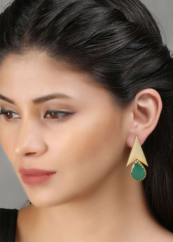 Green Stone Matte Gold Earrings - Indian Silk House Agencies