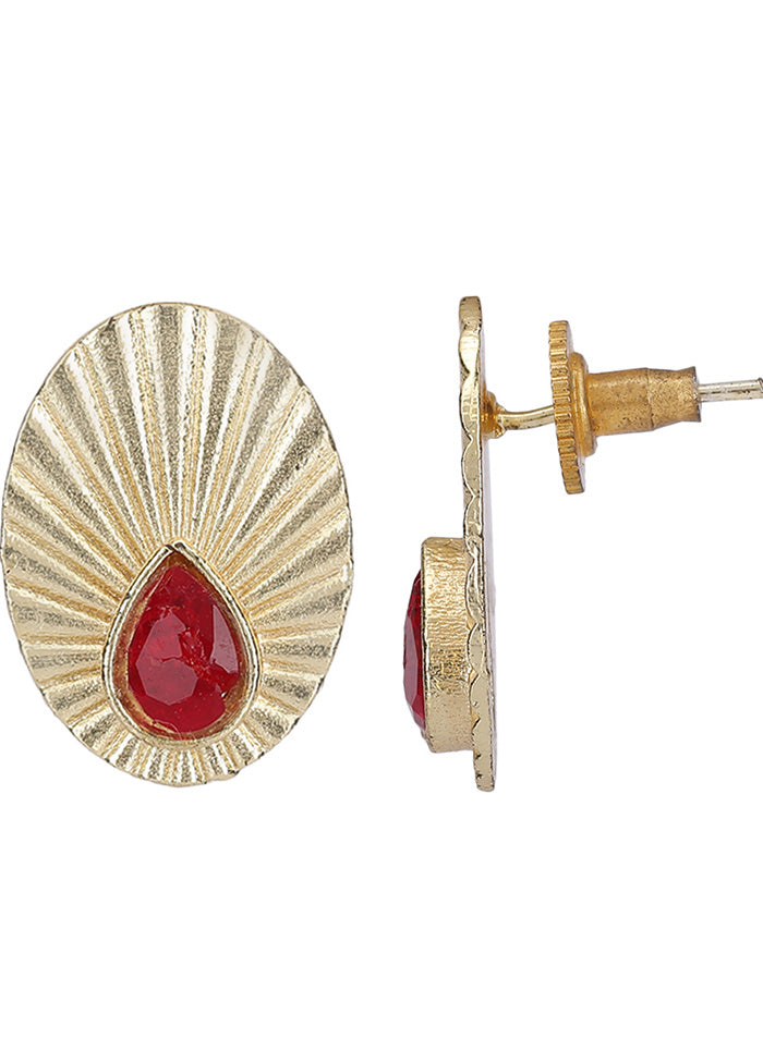 Miny Size Red Stone Matte Gold Earrings - Indian Silk House Agencies