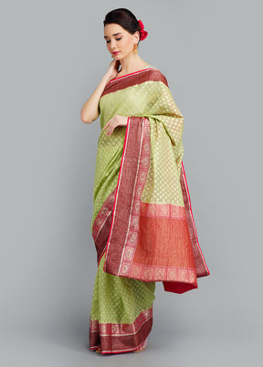 Green Dupion Silk Saree With Blouse Piece - Indian Silk House Agencies