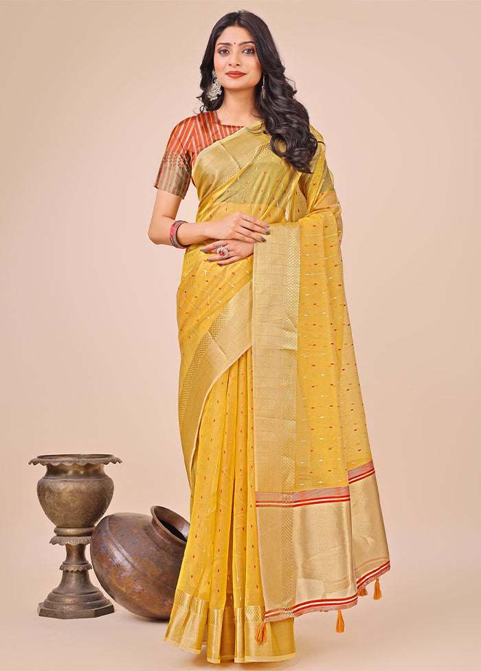Yellow Organza Saree With Blouse Piece