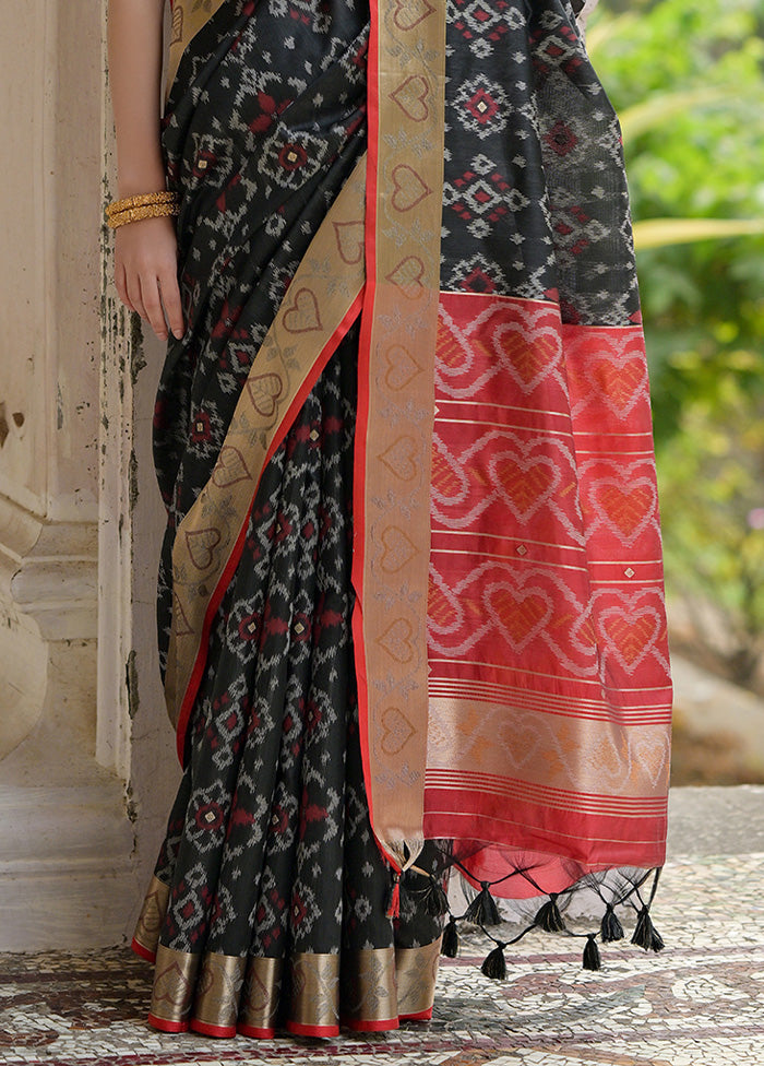 Black Spun Silk Saree With Blouse Piece