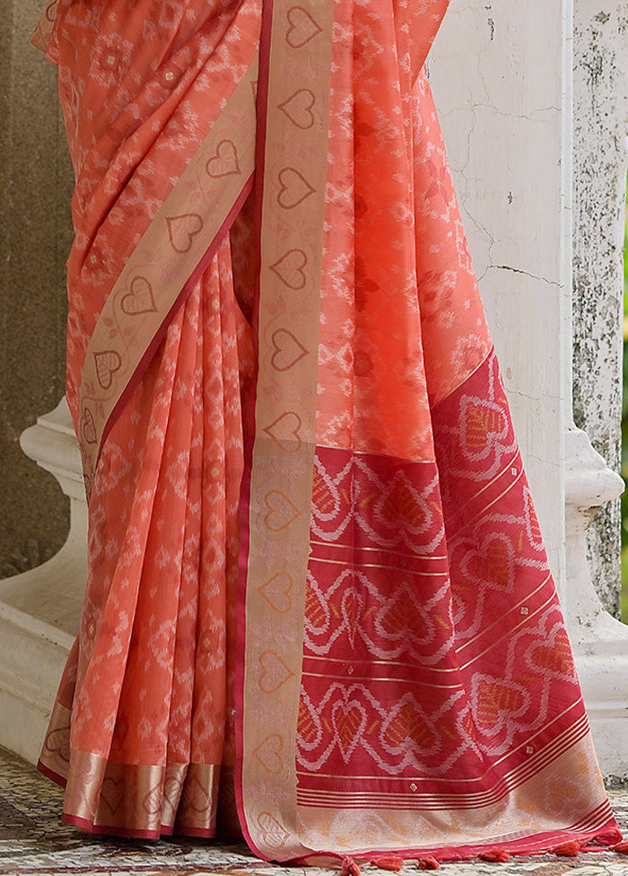 Peach Spun Silk Saree With Blouse Piece