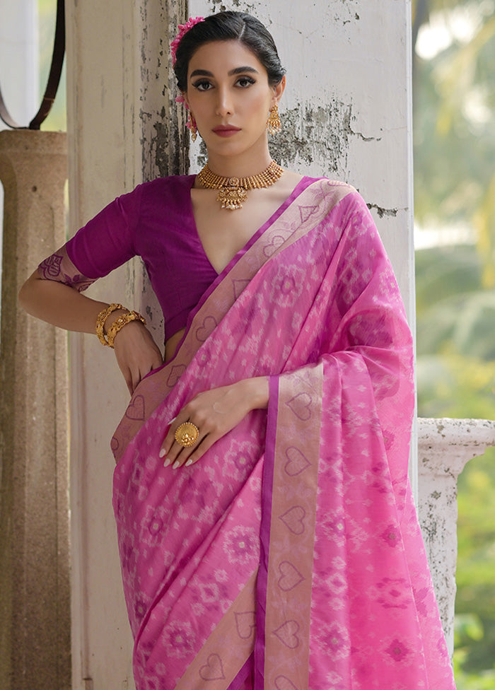 Pink Spun Silk Saree With Blouse Piece