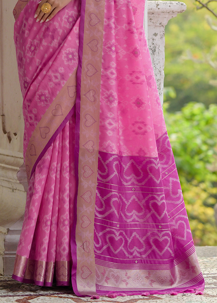 Pink Spun Silk Saree With Blouse Piece