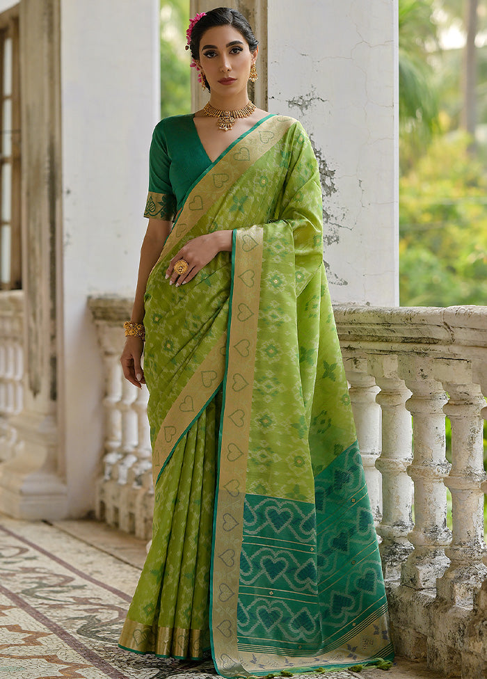 Pista Green Spun Silk Saree With Blouse Piece