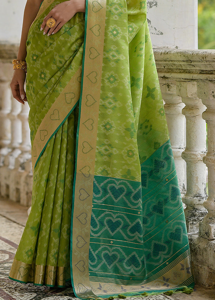 Pista Green Spun Silk Saree With Blouse Piece