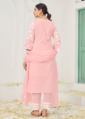 3 Pc Pink Pure Readymade Cotton Suit Set