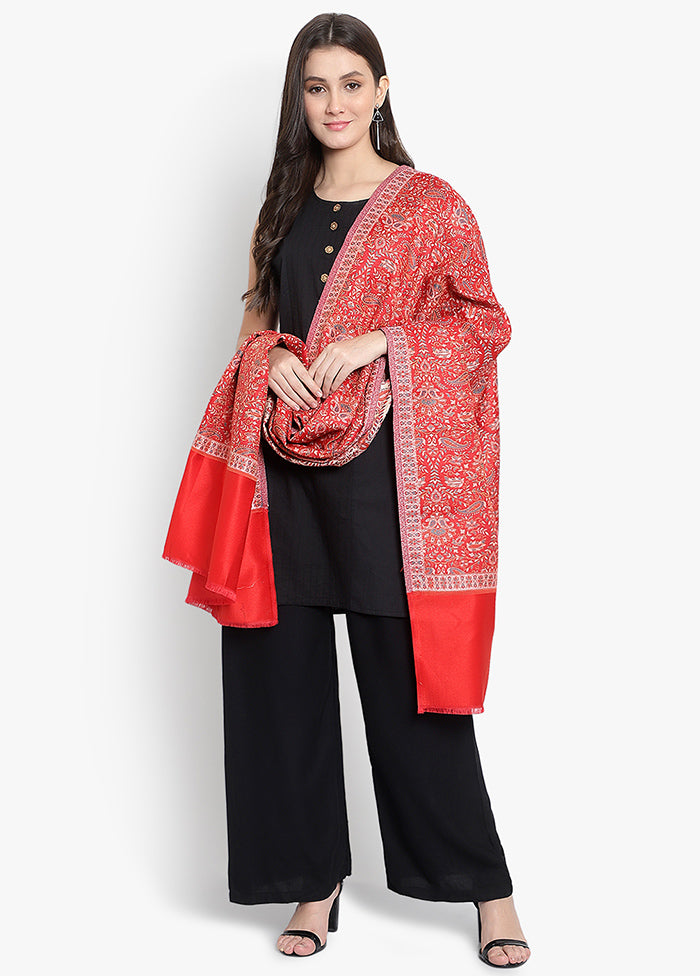 Red Jamewar Woven Silk Shawl - Indian Silk House Agencies