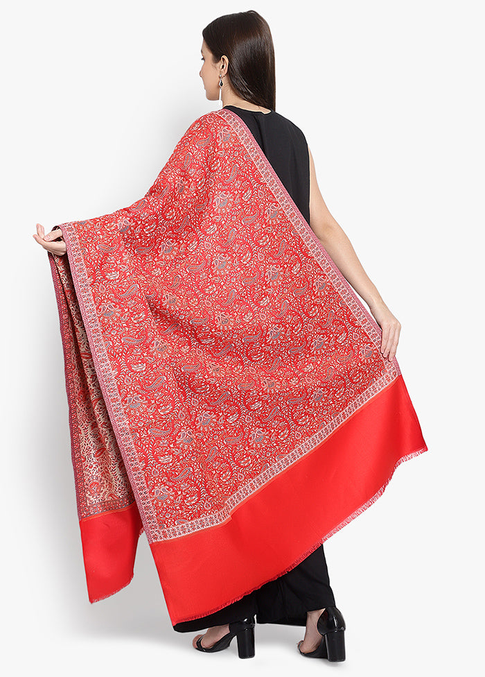 Red Jamewar Woven Silk Shawl - Indian Silk House Agencies