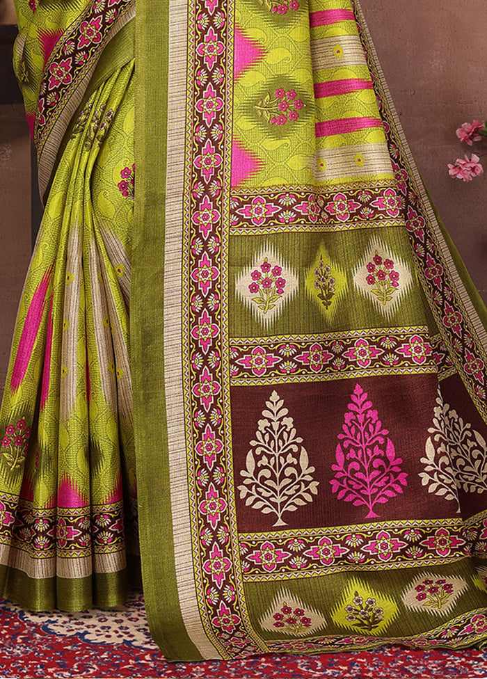 Mehendi Dupion Silk Saree With Blouse Piece