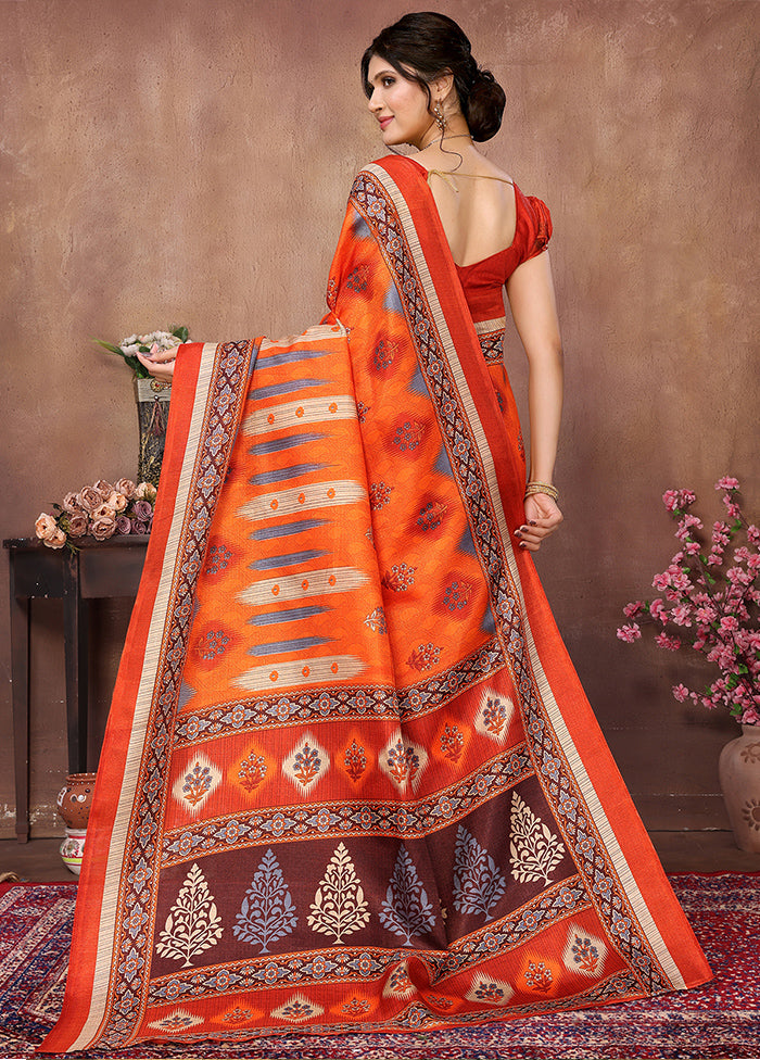 Orange Dupion Silk Saree With Blouse Piece