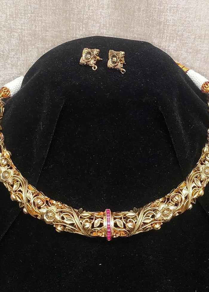 Antique Gold Hasli Necklace With Earrings - Indian Silk House Agencies