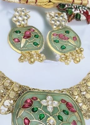 Hand Made Necklace In Semi Precious Meena With Earrings - Indian Silk House Agencies