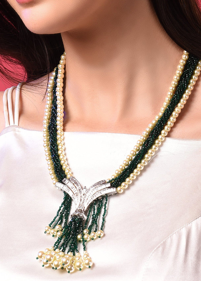 Green Semi Precious Green Onyx Cz Diamond Pendenr Hand Weaved Mala - Indian Silk House Agencies