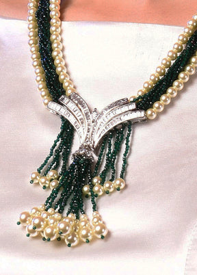 Green Semi Precious Green Onyx Cz Diamond Pendenr Hand Weaved Mala - Indian Silk House Agencies