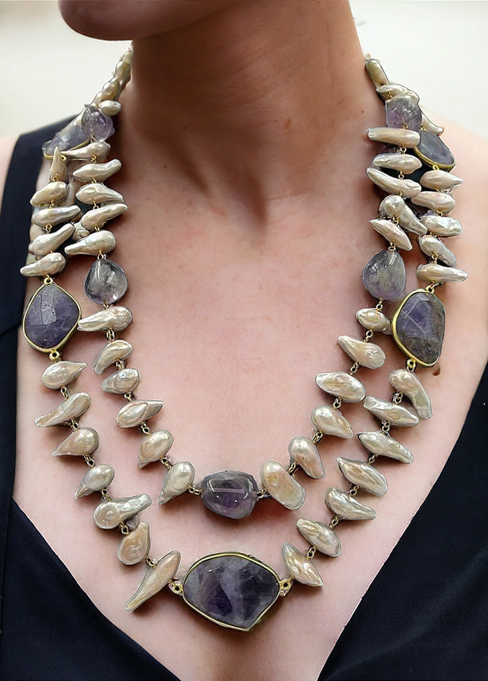 Real Baroque Pearls Semi Precious Stones Mala - Indian Silk House Agencies