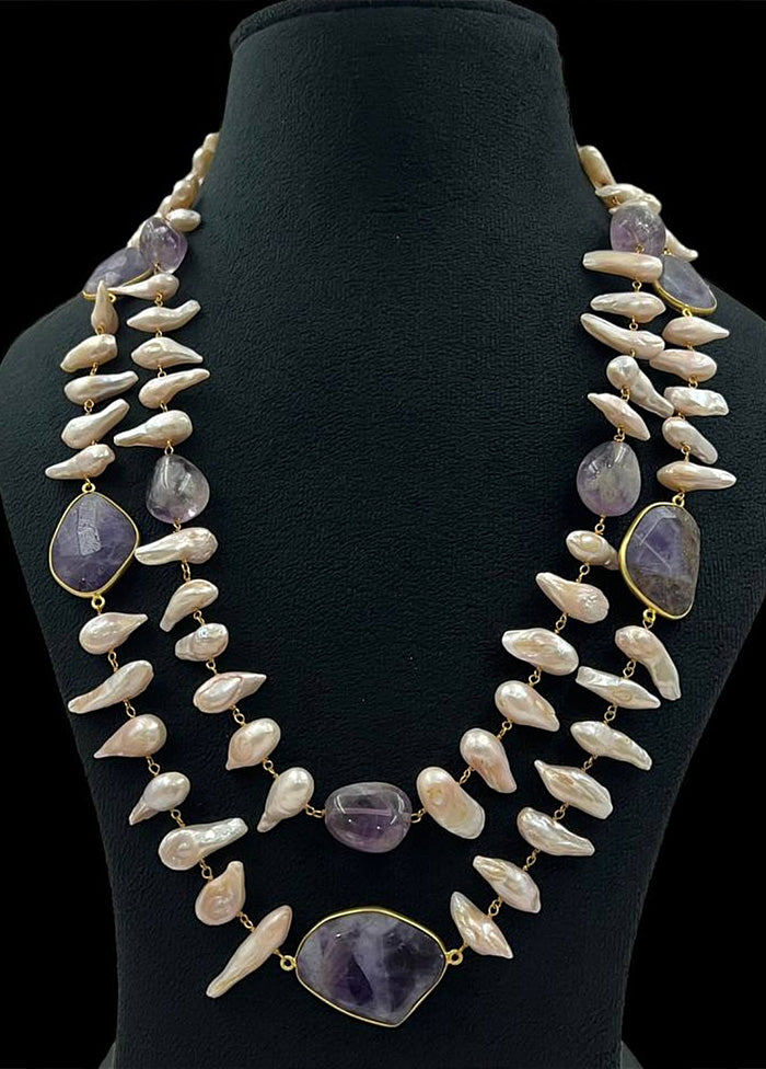 Real Baroque Pearls Semi Precious Stones Mala - Indian Silk House Agencies