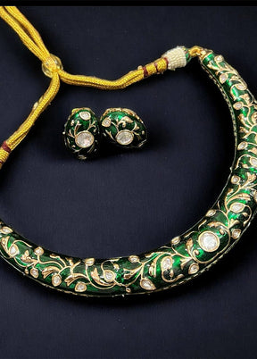 Green Meena Hasli Gold Plated Necklace With Earrings Set