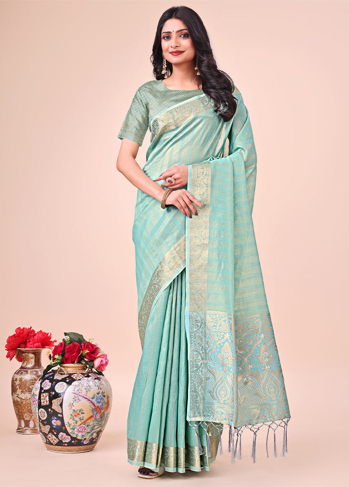 Teal Organza Saree With Blouse Piece