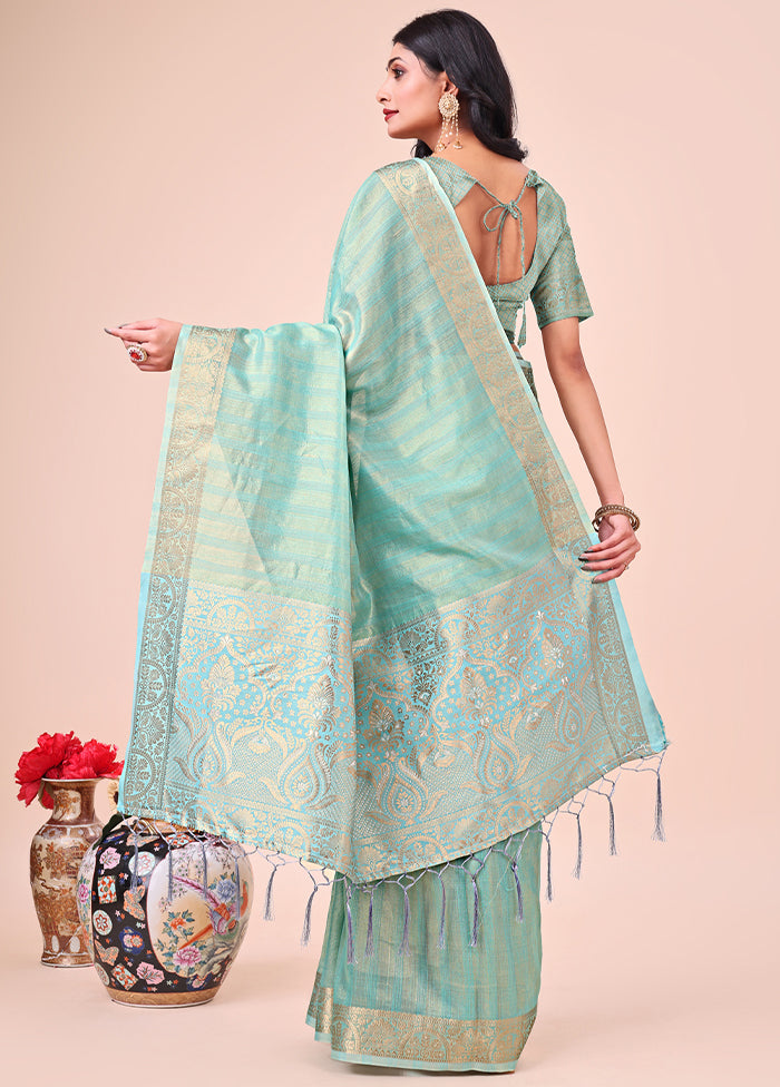 Teal Organza Saree With Blouse Piece