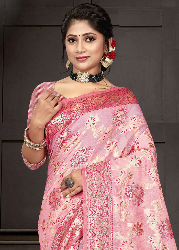 Light Peach Cotton Woven Saree With Blouse Piece - Indian Silk House Agencies